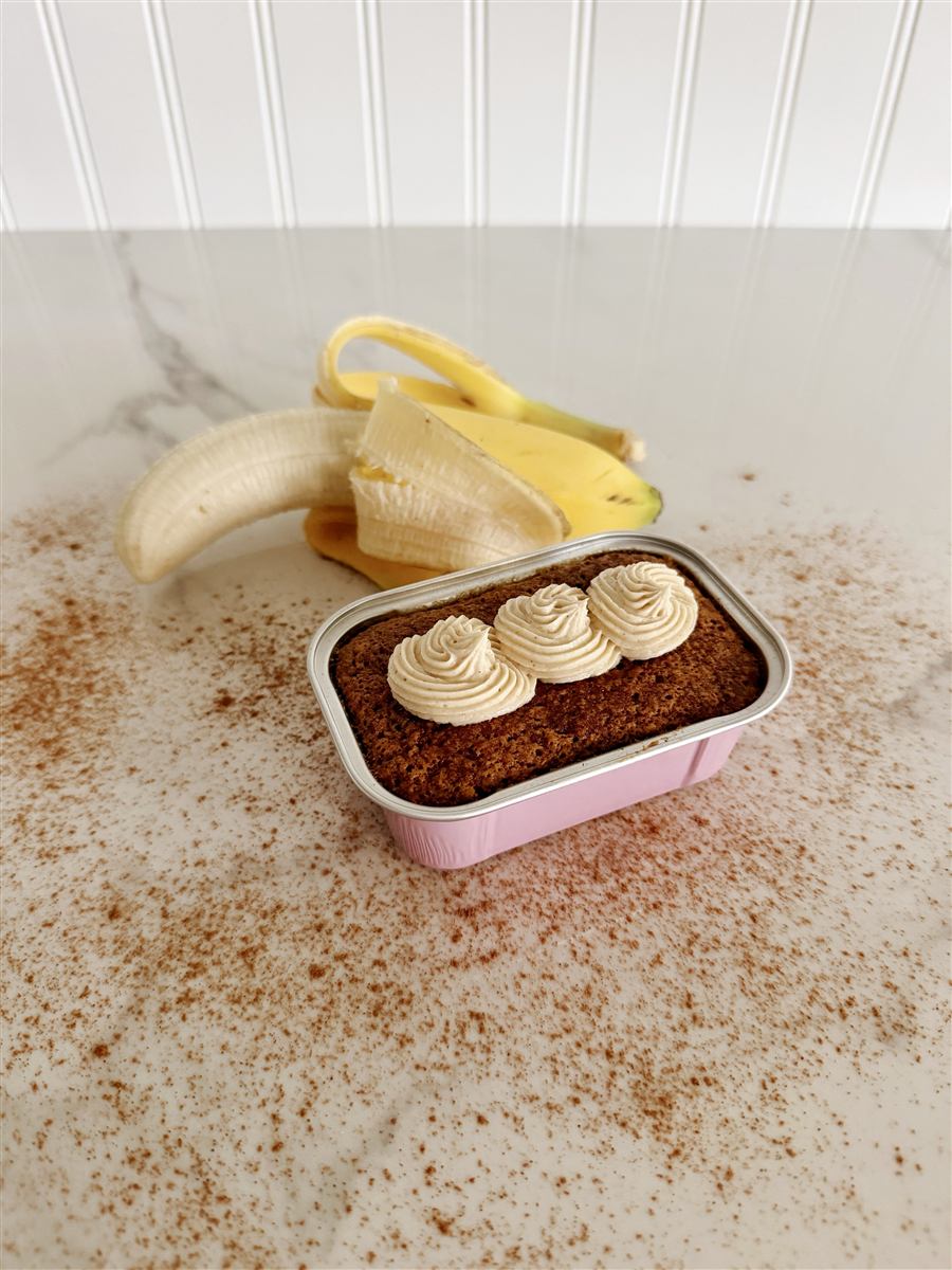 Mini banana bread loaf with cinnamon buttercream